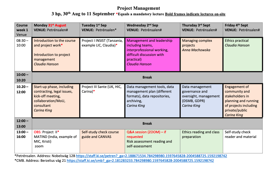 Screenshot of our course schedule 