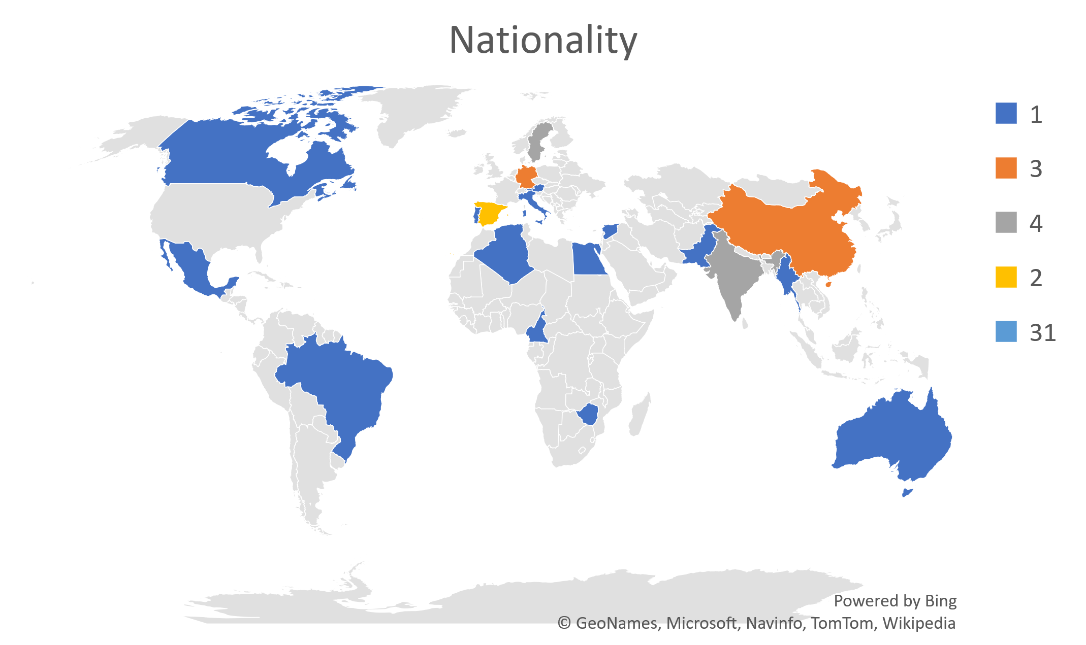 Map of the countries students in Health Informatics are from