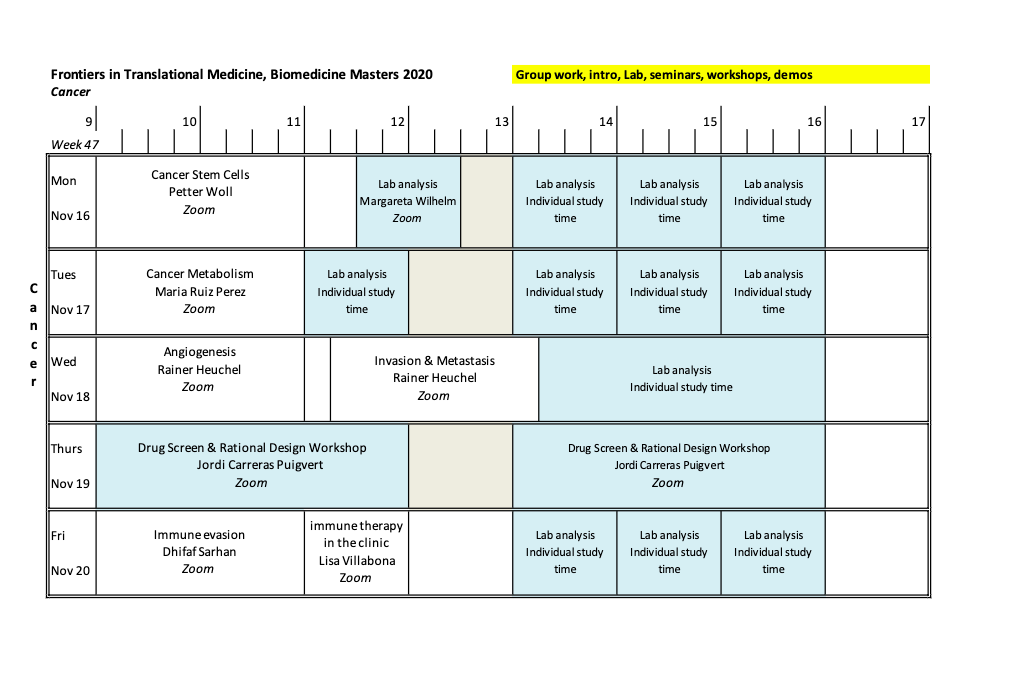 MSc in biomed schedule part 2