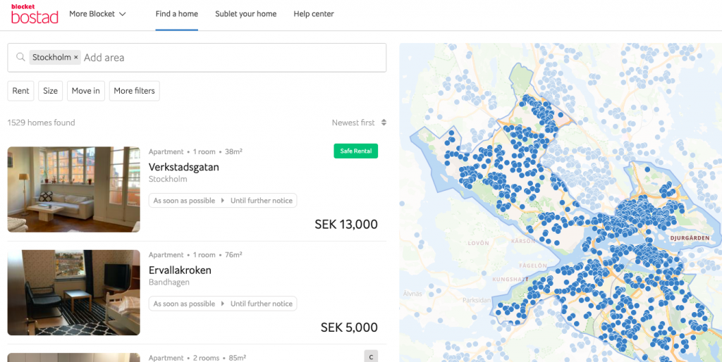 Bostad Blocket website