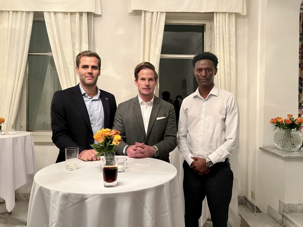 Yohannes, the Swedish Ambassador in Addis Ababa, and his colleague at a special send-off dinner for students for their awaited journey.