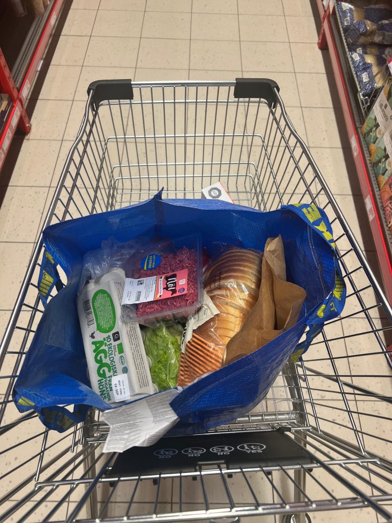 Grocery shopping in Stockholm. Items on a trolly.