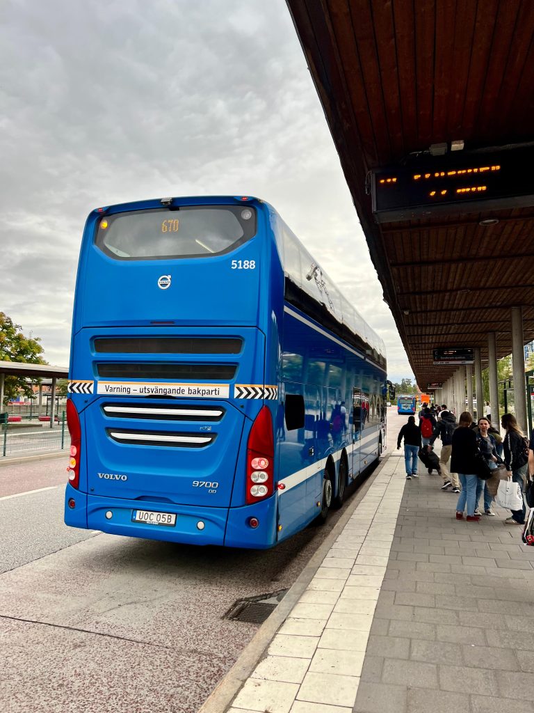 Double-decker bus. Travelling back to Stockholm after the last summer days trip to Vaxholm.