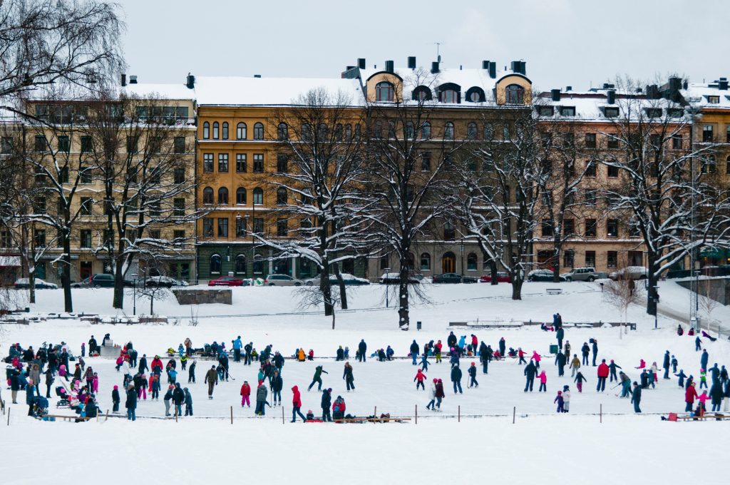 The most common activity of Ice Skating. Many people skating in Stockholm