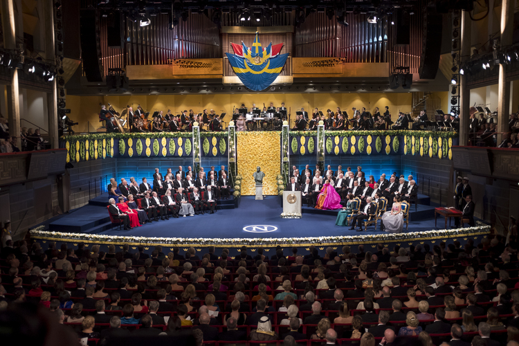 The Stockholm Concert Hall stage during the 2018 Nobel Prize Ceremony.