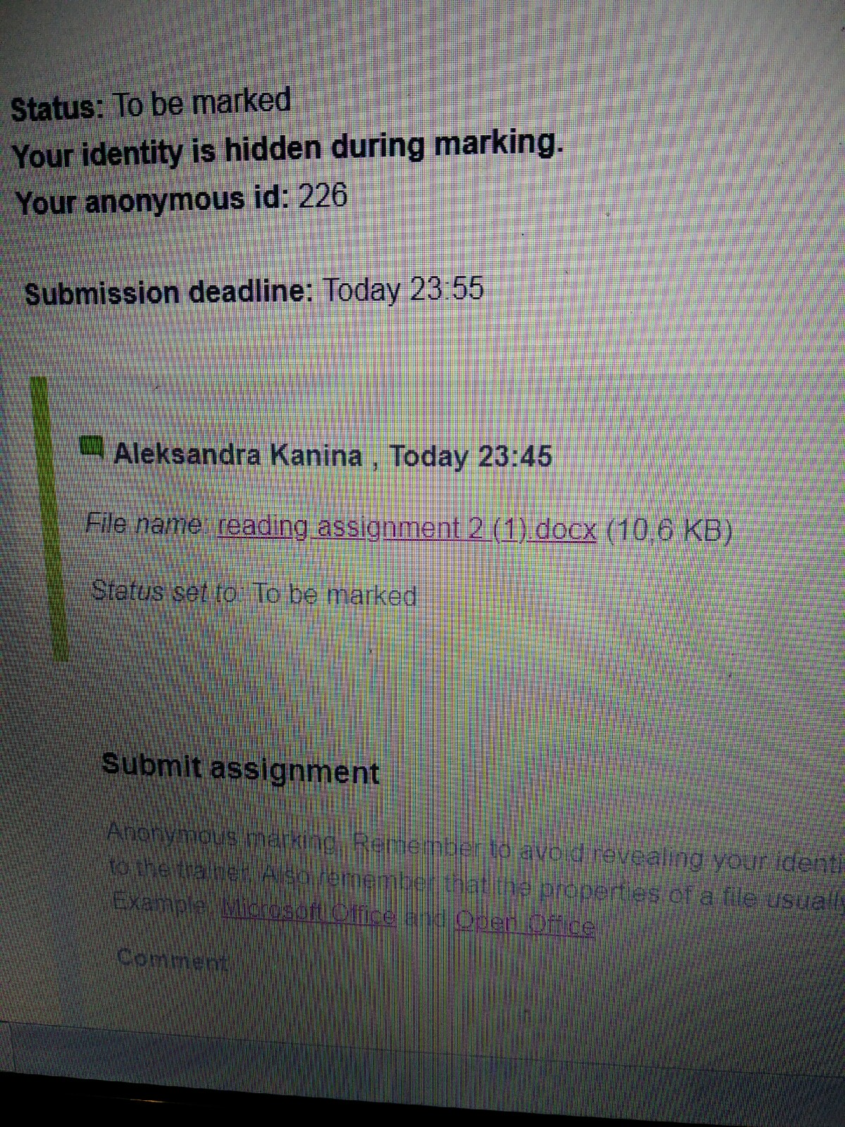 Submitting home weekly assignment