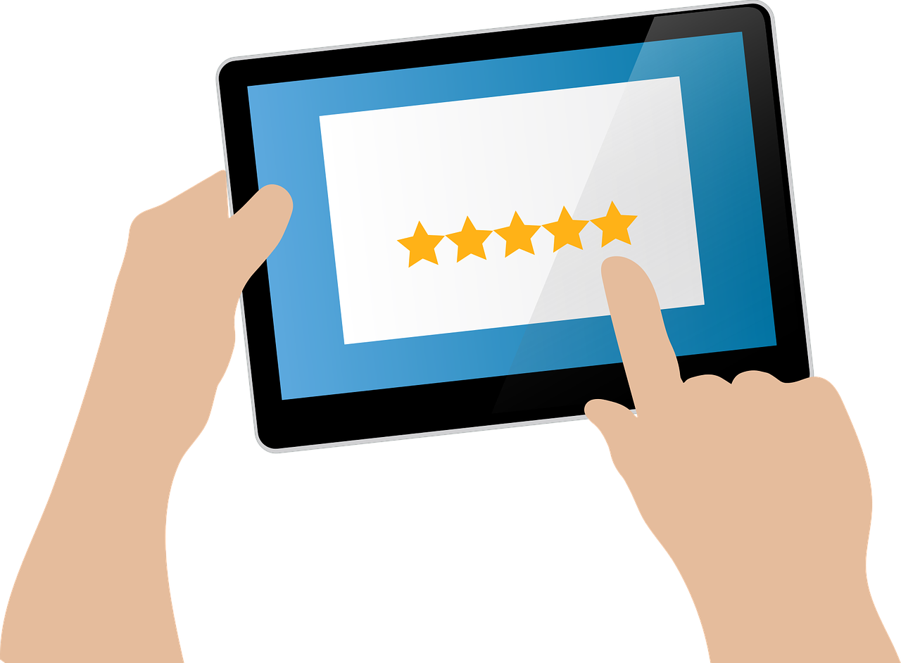 animated picture of tablet showing 5-star rating