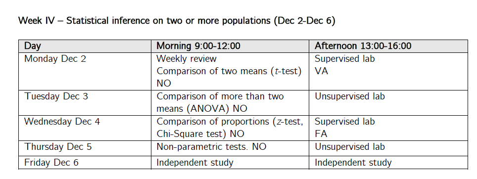 A creenshot of course schedule 