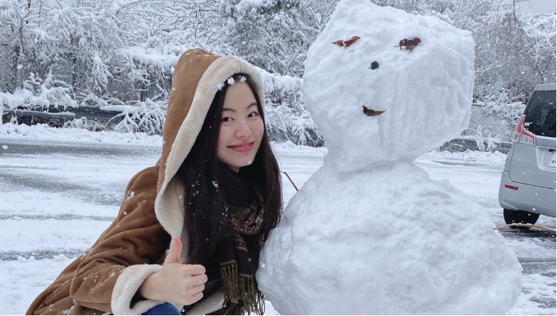 Sakura with a snowman