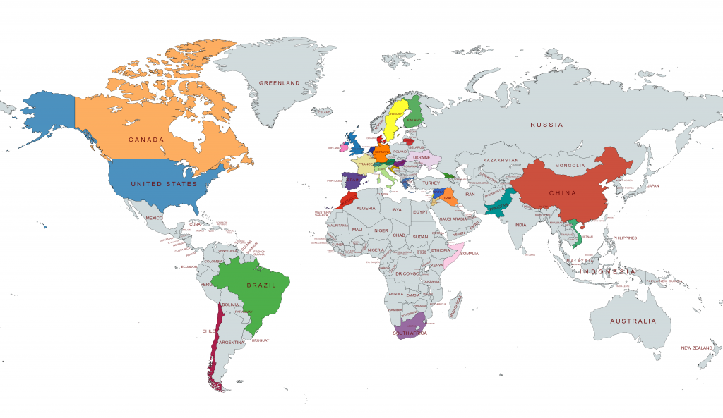 The countries we are coming from, on the global map. Credits Alexandra Vaina