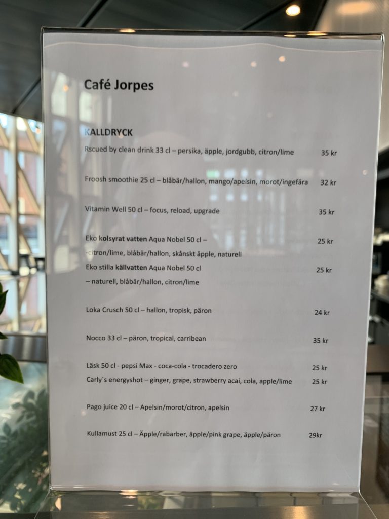 Café  Jorpes drinks menu