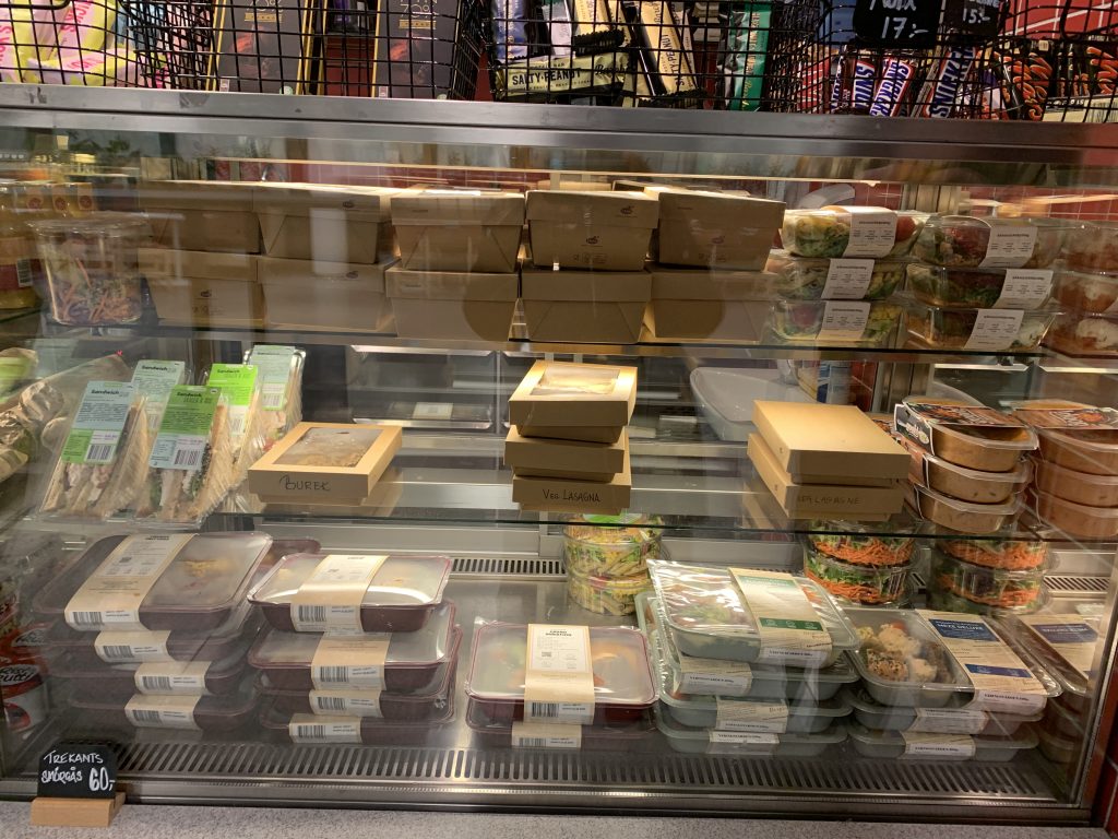 Vegetarian and other lunches on display in Café Delta