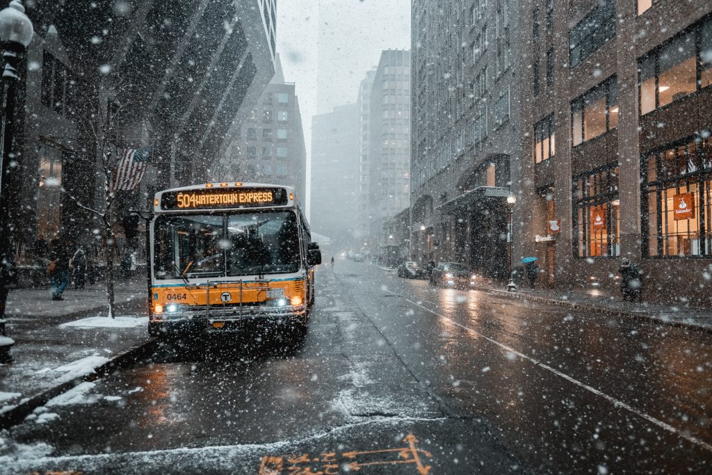 A bus in the snow