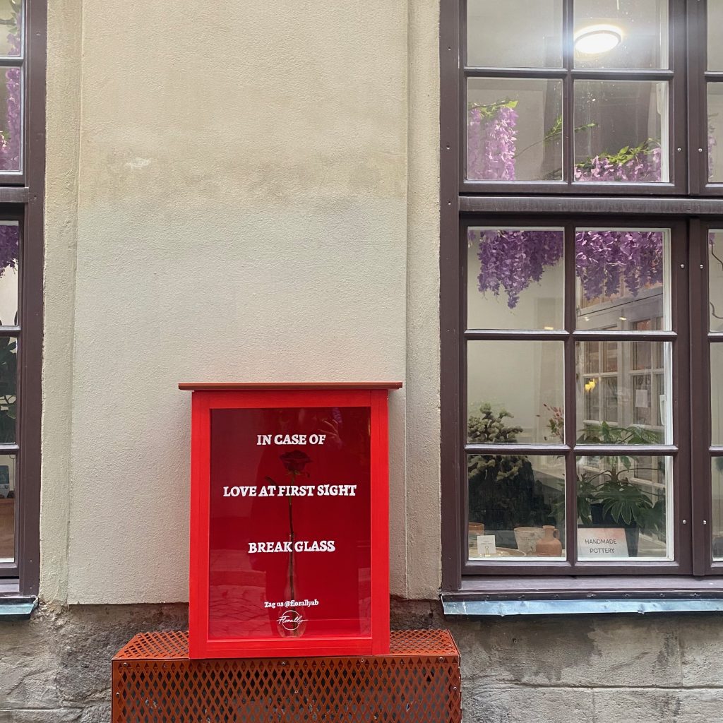 A fire alarm box which says 'In case of love at first sight break glass'