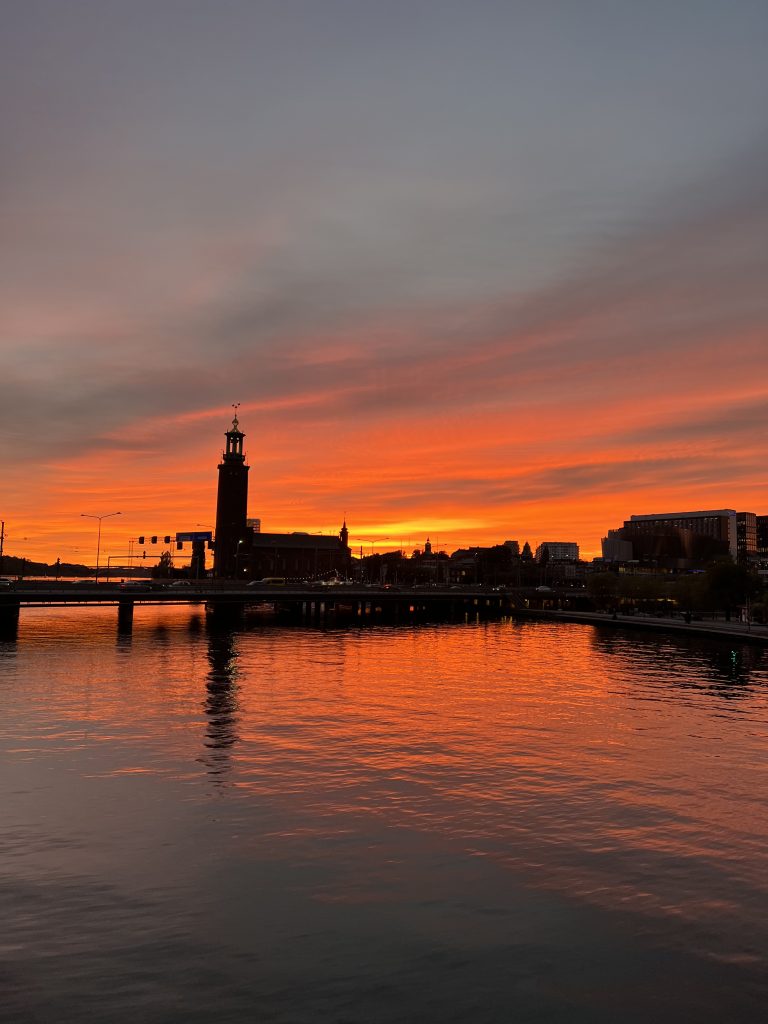 Sunset in Stockholm with a view of Stockholm city hall