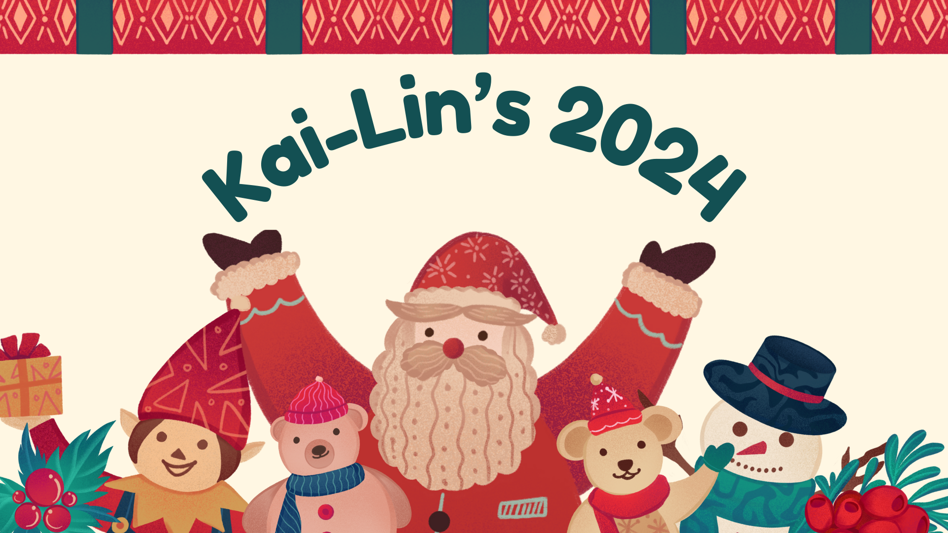 Christmas themed graphics with Santa Claus and "Kai-Lin's 2024"