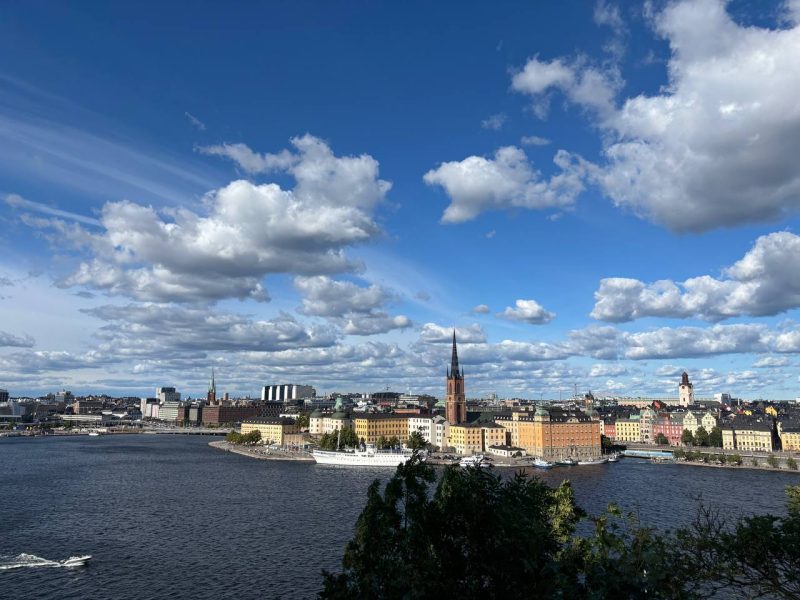 A view of Gamla Stan and Stockholm city across the water on a clear sunny day.