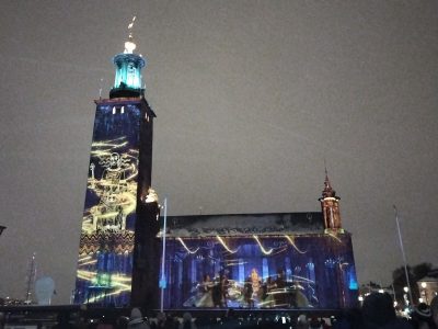 Light projections onto Stockholm city hall
